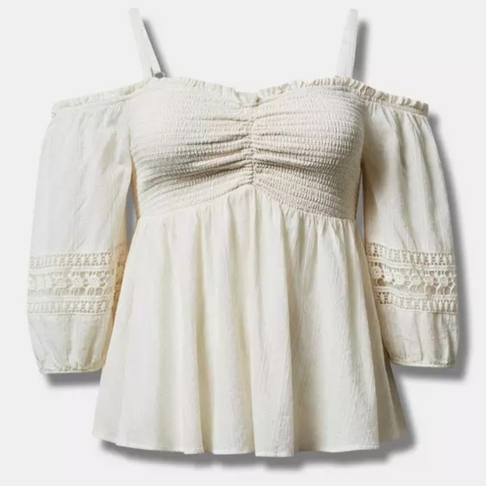 Torrid Cream Off-Shoulder Blouse with Lace